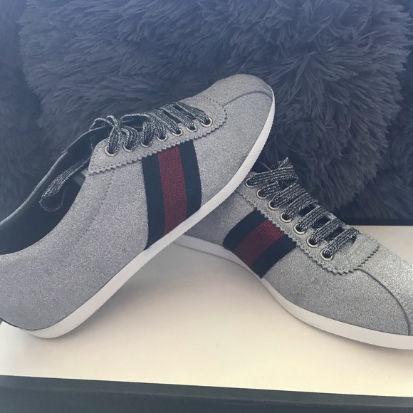 Womens GUCCI Metallic Glitter Web Sneaker w/Studs - Picture 2 of 8